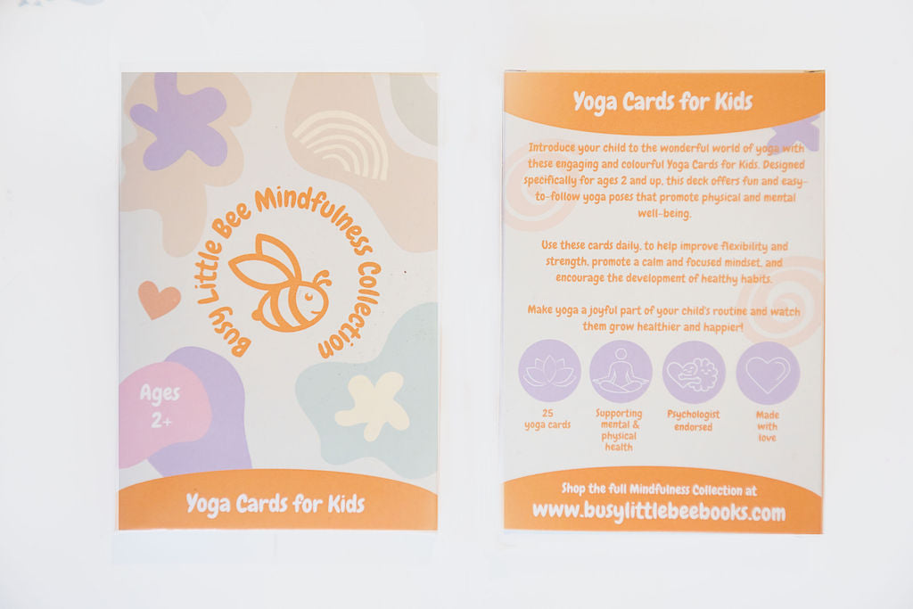Yoga Cards for Kids, front and back of the deck
